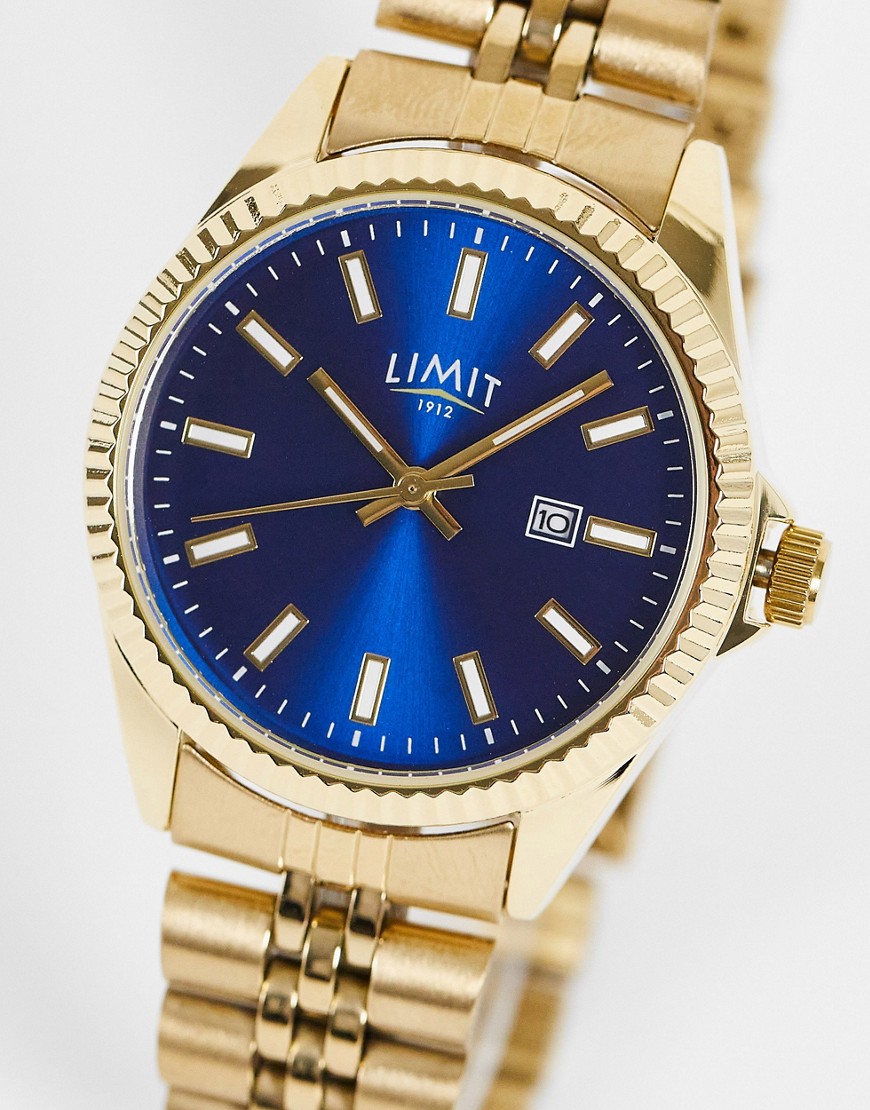 фото Золотистые часы-браслет с синим циферблатом limit-золотистый