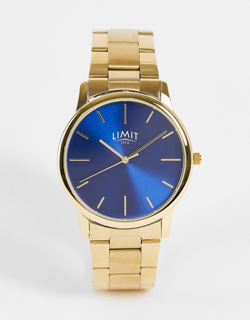 фото Золотистые часы-браслет с синим циферблатом в стиле унисекс limit-золотистый