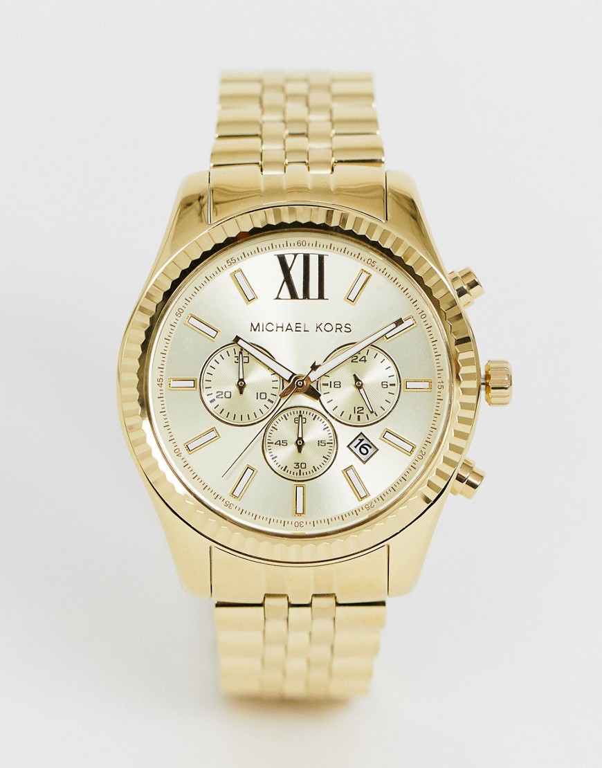 фото Золотистые часы с хронографом michael kors mk8281 lexington-золотой