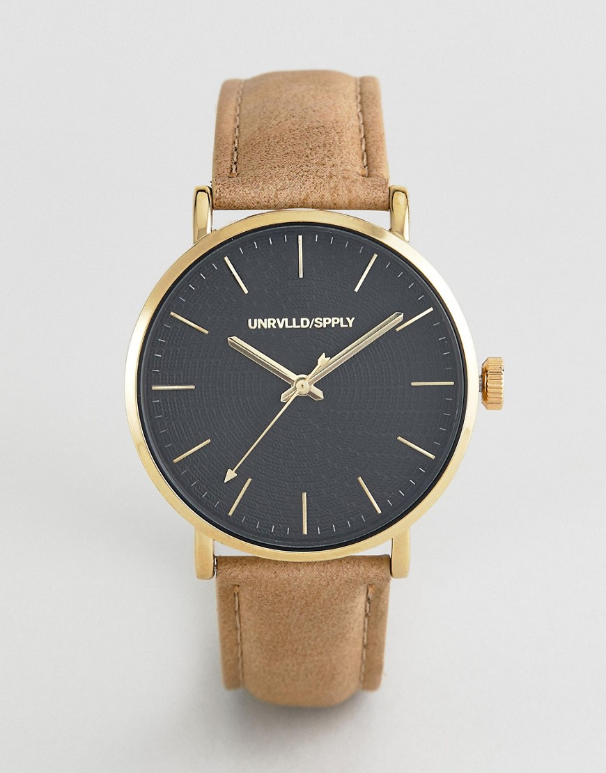 фото Золотистые часы с коричневым ремешком asos design-коричневый