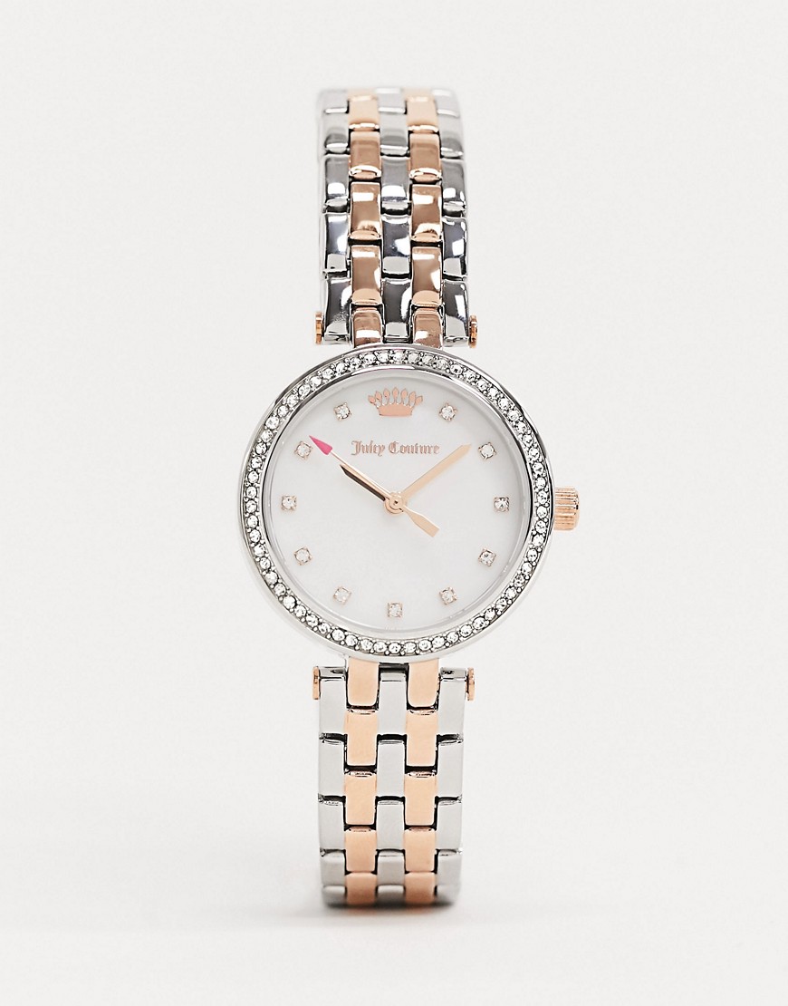 фото Золотистые часы с серебристыми вставками и стразами juicy couture-золотой