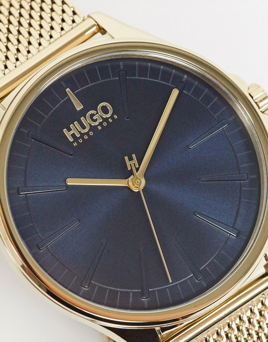 фото Золотистые часы с сетчатым браслетом hugo 1530178-золотой