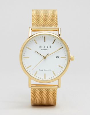 фото Золотистые часы с сетчатым браслетом reclaimed vintage inspired эксклюзивно для asos-золотой