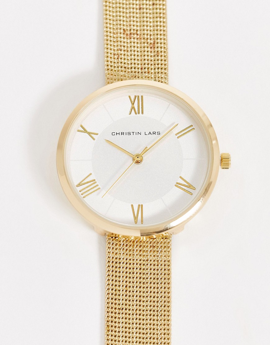 фото Золотистые часы с сетчатым ремешком christin lars-золотой