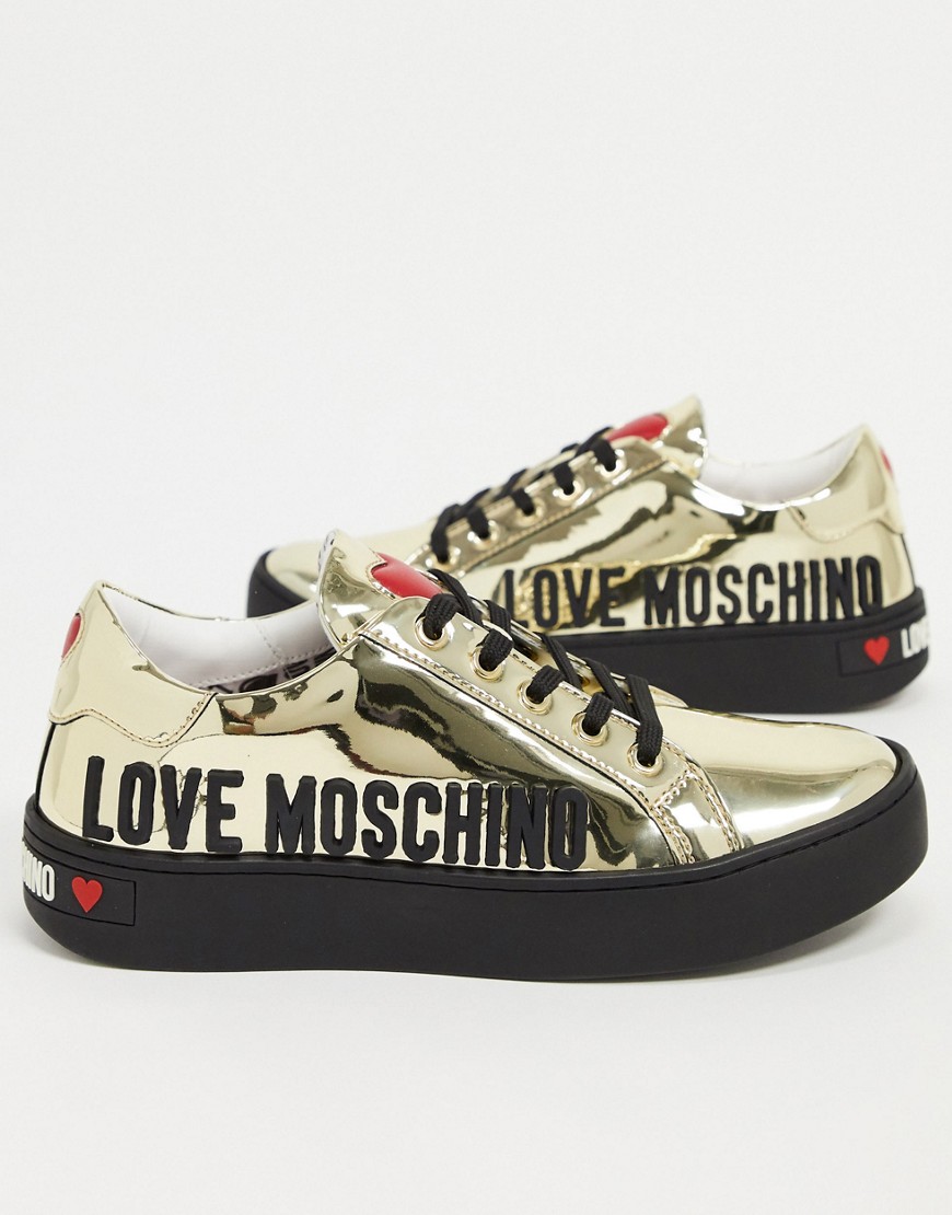 Золотистые кроссовки с логотипом Love Moschino-Золотой