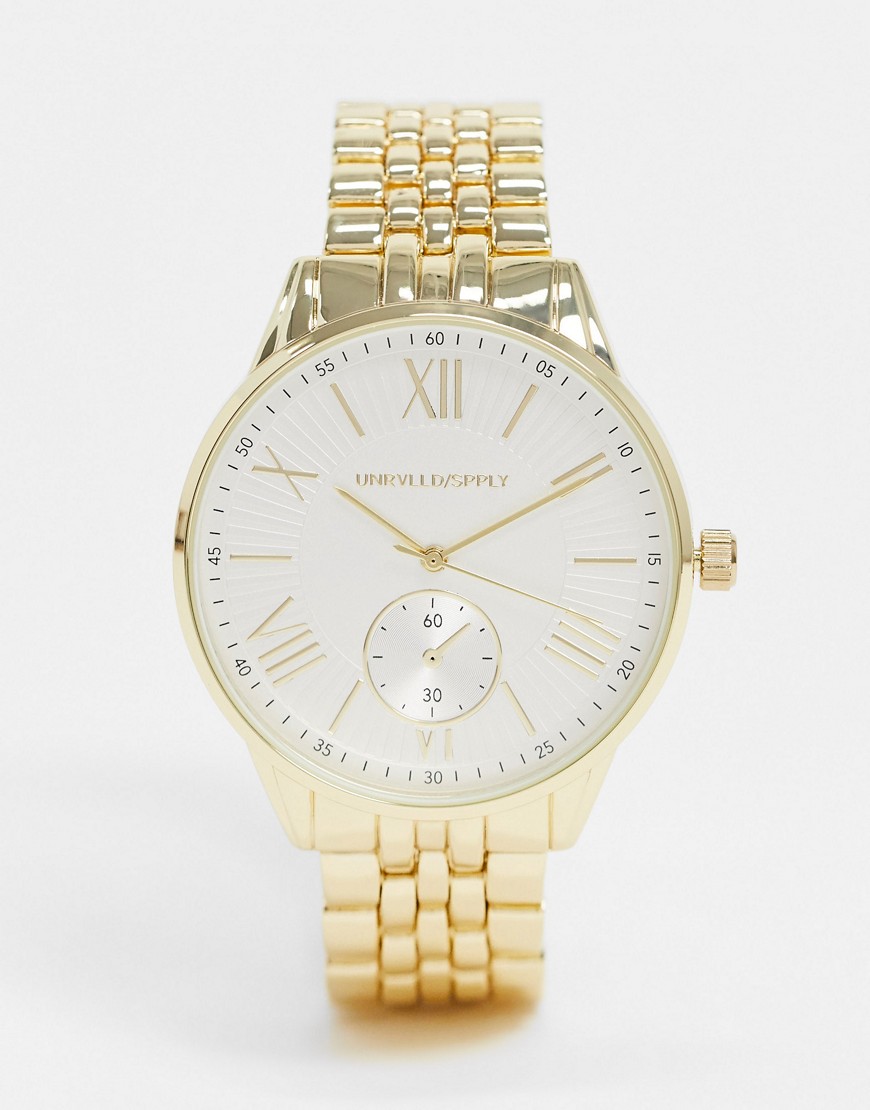 фото Золотистые наручные часы с римскими цифрами asos design-золотой