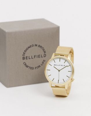 фото Золотистые наручные часы с сетчатым браслетом bellfield-золотистый