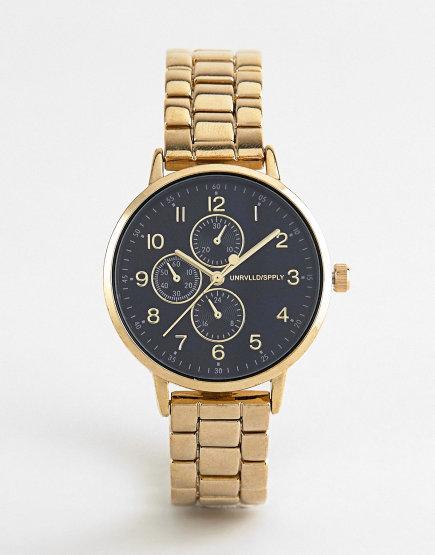 фото Золотистые наручные часы с узким браслетом и дополнительными циферблатами asos design-золотой