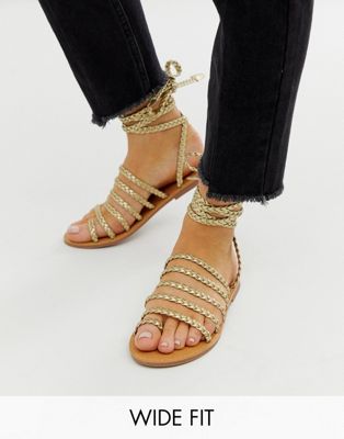 фото Золотистые сандалии для широкой стопы с плетеной отделкой london rebel-золотой