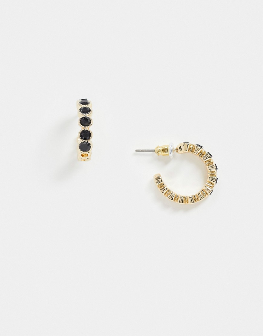фото Золотистые серьги-кольца с черными камнями topshop-золотой