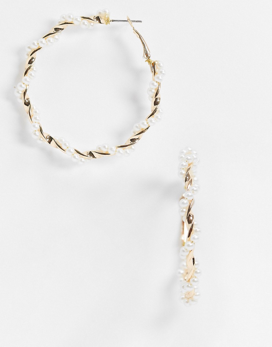 фото Золотистые серьги-кольца с искусственным жемчугом vero moda-золотой