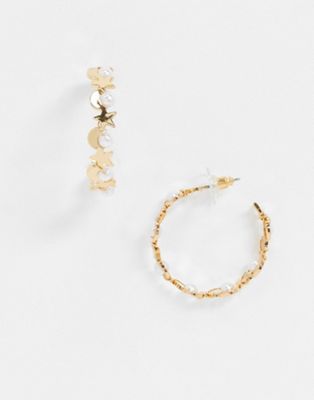фото Золотистые серьги-кольца с подвесками asos design-золотой