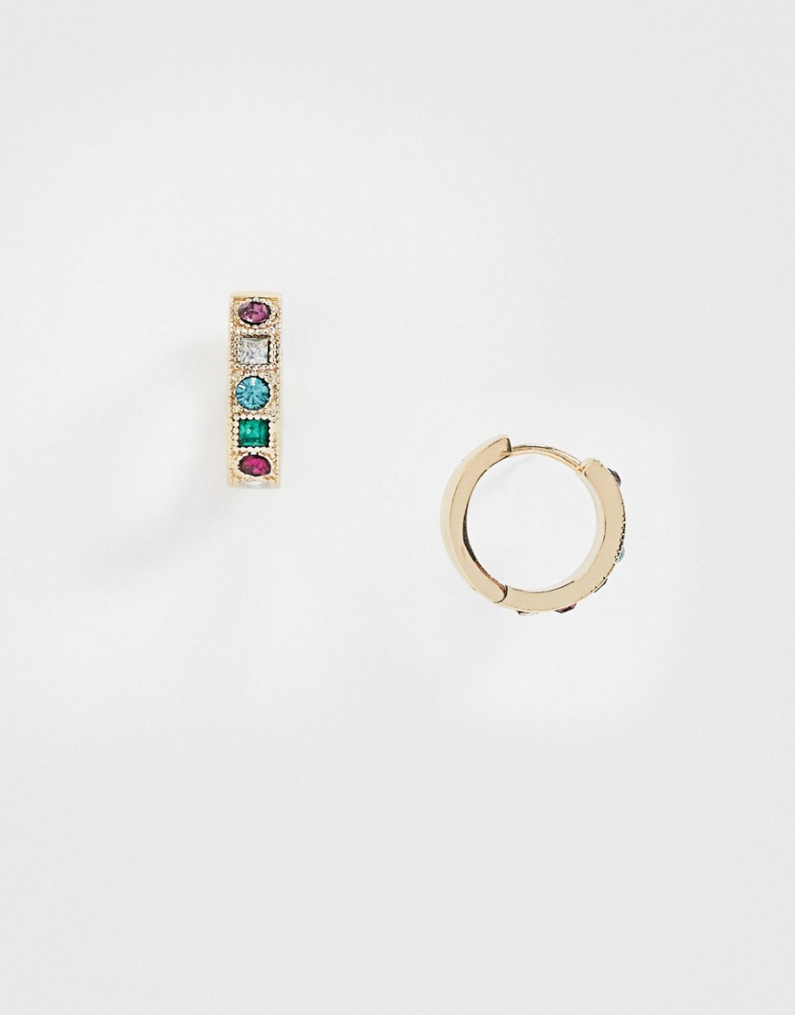 фото Золотистые серьги-кольца в стиле хагги с камнями topshop-золотой