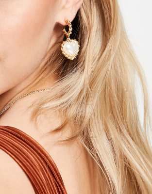   Asos Золотистые серьги-подвески с искусственным жемчугом в форме сердца DesignB London-Золотистый