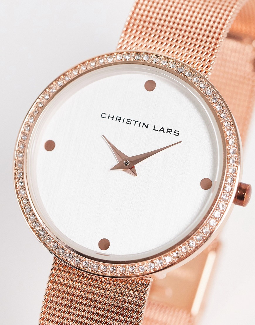 фото Золотистые женские часы с сетчатым ремешком в минималистичном стиле christin lars-золотистый