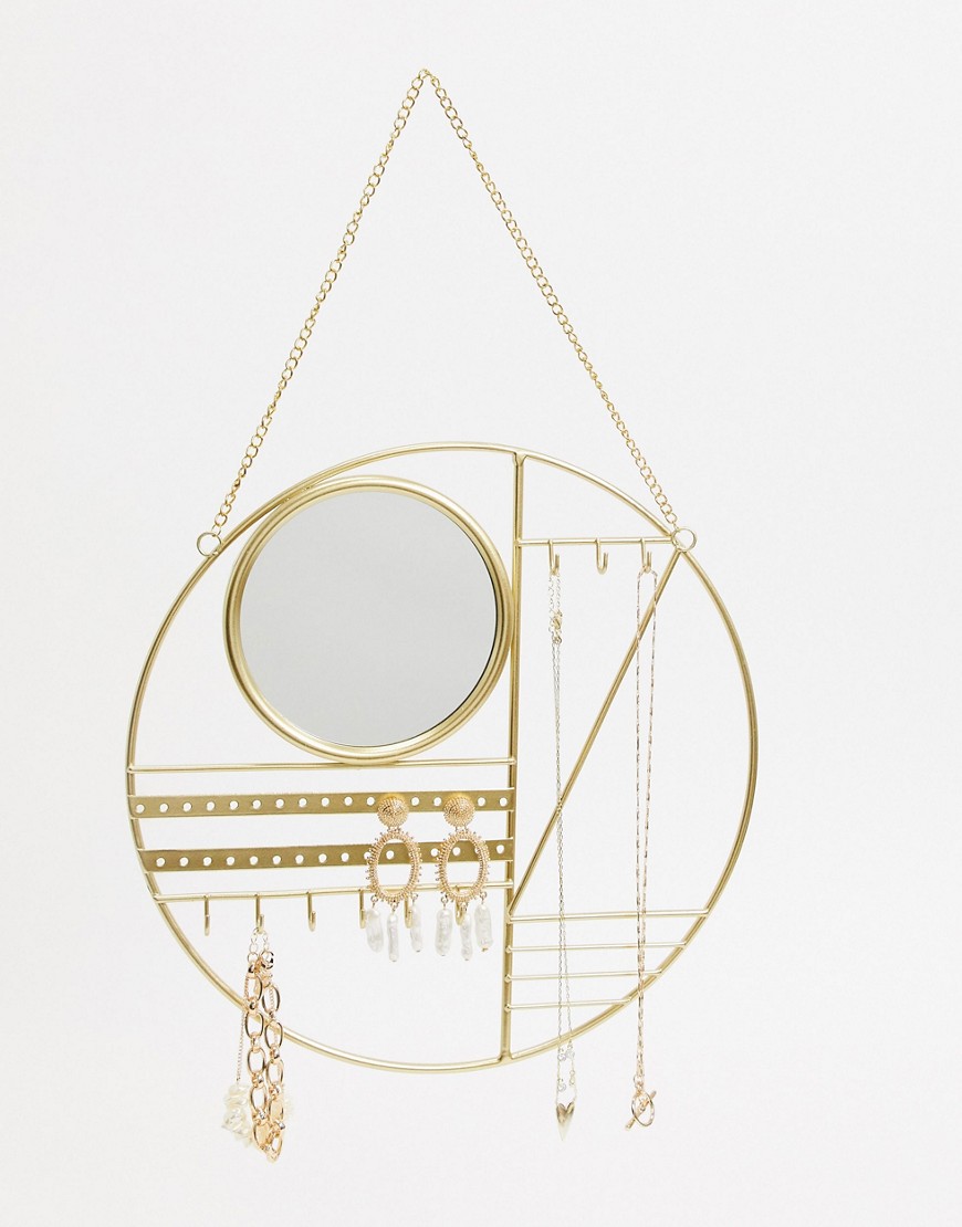 фото Золотистый абстрактный подвесной держатель для украшений с зеркалом sass & belle-зеленый