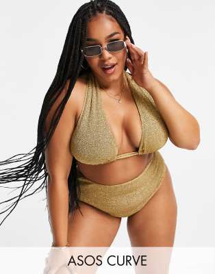  Золотистый бикини-топ с треугольными чашечками ASOS DESIGN Curve – Выбирай и Комбинируй
