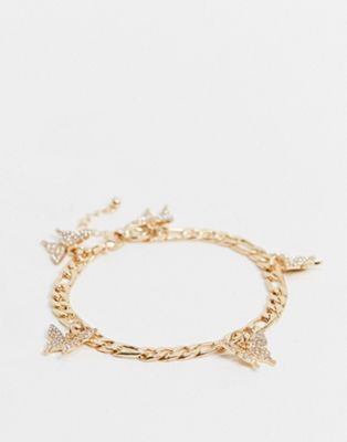 фото Золотистый браслет на ногу с подвесками-бабочками asos design-золотой