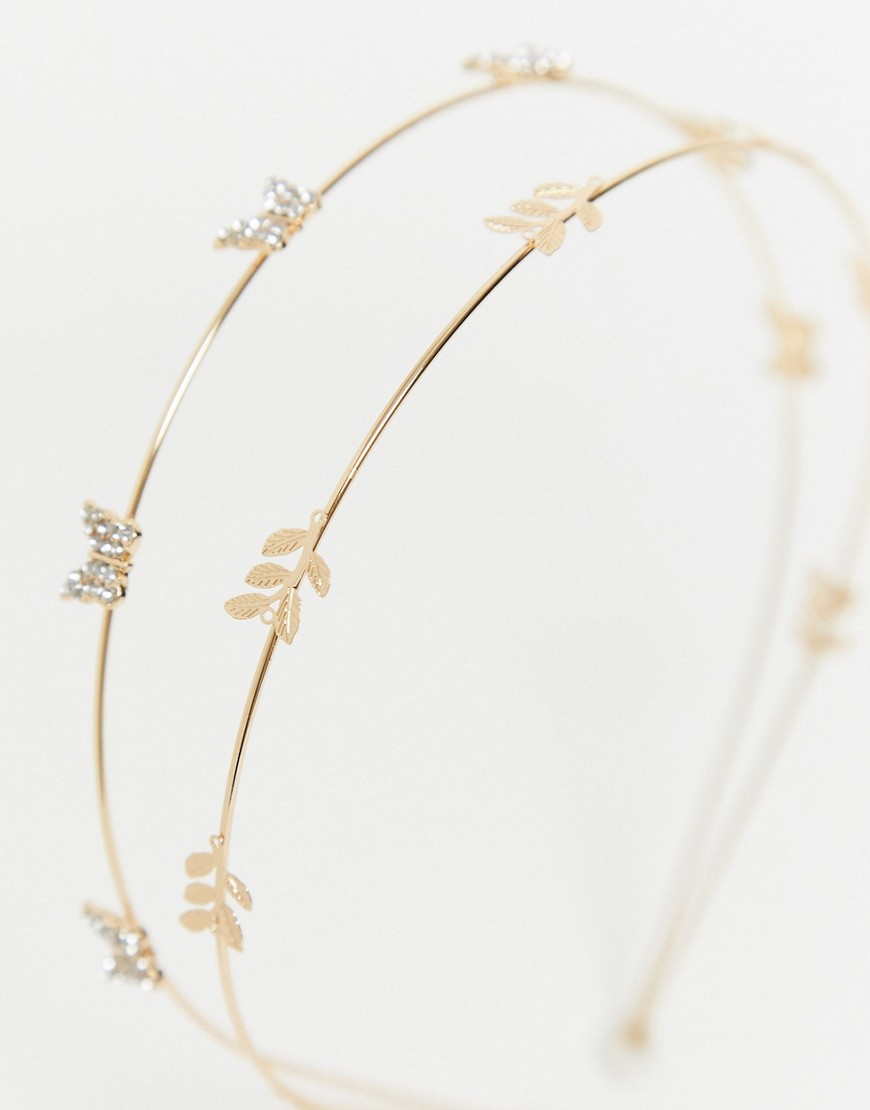 фото Золотистый двухрядный ободок с бабочками и кристаллами asos design-золотой