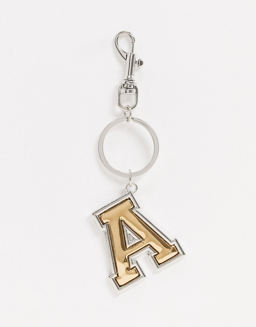 фото Золотистый/серебристый брелок для ключей с буквой "a" asos design-мульти