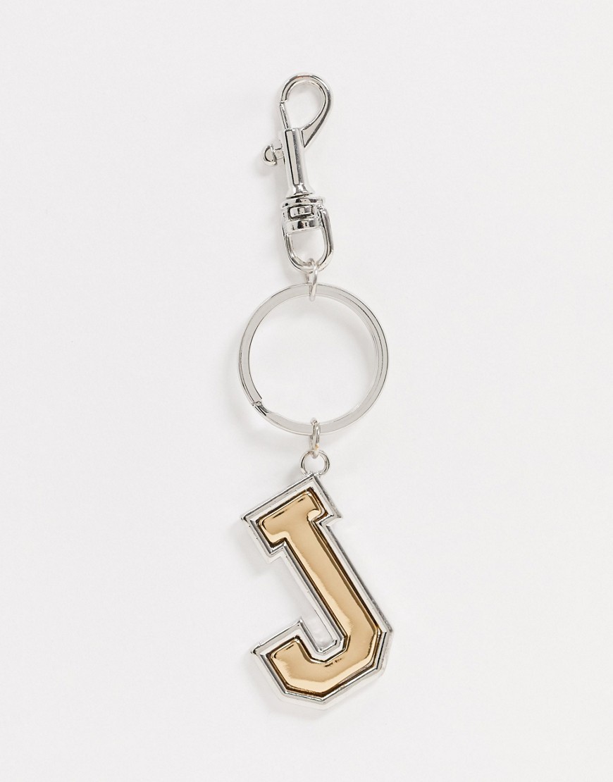фото Золотистый/серебристый брелок для ключей с буквой "j" asos design-мульти