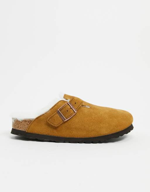 Zuecos color visón con forro de piel Boston de Birkenstock