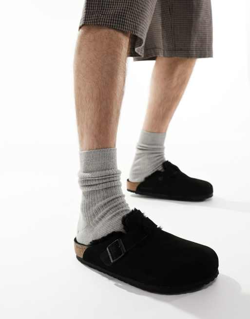 Zuecos negros con forro de borreguito Boston de Birkenstock