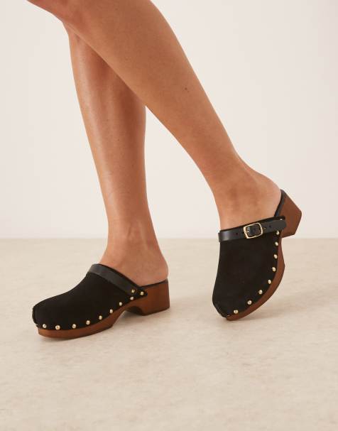 Zuecos negros de ante con puntera cerrada y tachuelas Miles de ASOS DESIGN - view 1