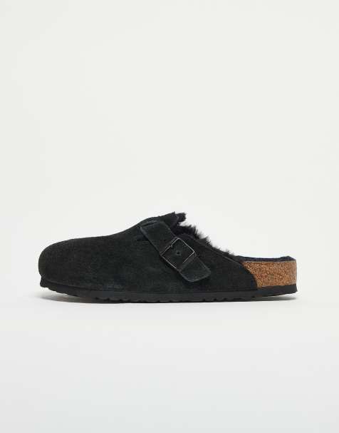 Zuecos negros unisex de ante con forro de borreguito Boston de Birkenstock - view 1