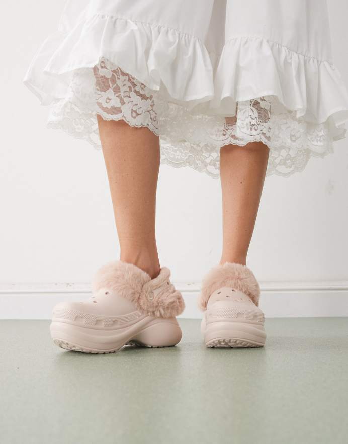 Crocs Zuecos rosa cuarzo con forro de piel Bae de