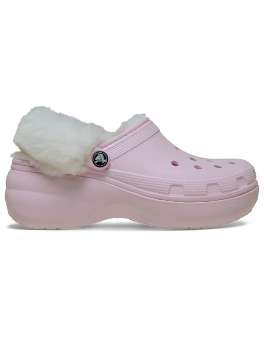 Zuecos rosa lechoso clásicos con forro de felpa y plataforma de Crocs, 4 de 4