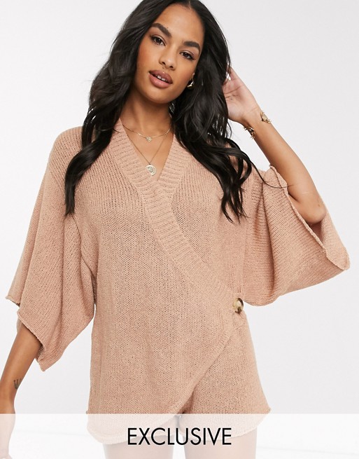 Zulu & Zephyr Exclusive knitted wrap over beach playsuit in rust