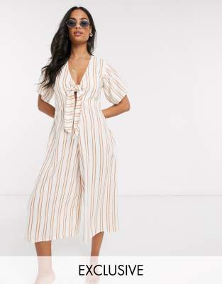 striped tie front jumpsuit