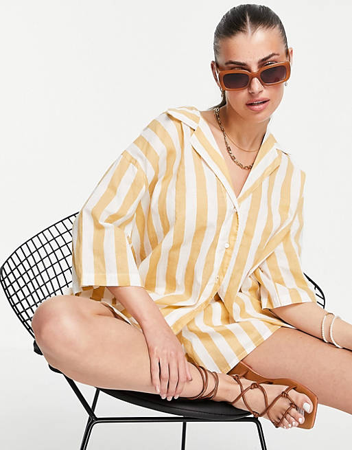 Zulu & Zephyr oversized beach shirt co-ord in stripe