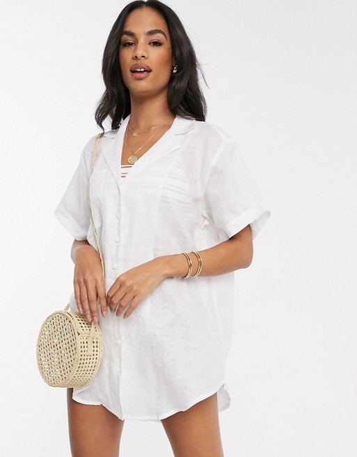 Zulu & Zephyr oversized linen beach shirt in white