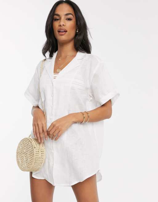 Zulu Zephyr oversized linen beach shirt in white Geox Puffer Jackets Cra wallonieShops