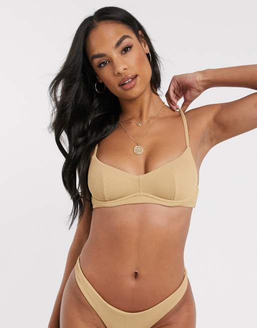 Zulu & Zephyr ribbed underwired bikini top in beige