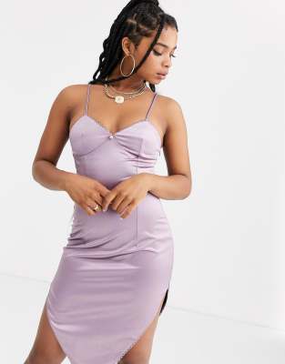 purple satin midi dress