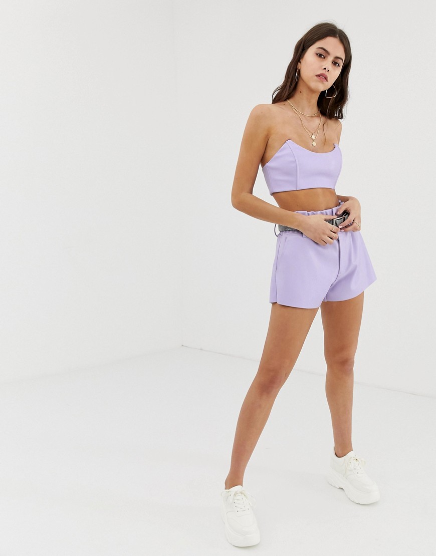 ZYA high waist shorts with ruched waistband co-ord-Purple