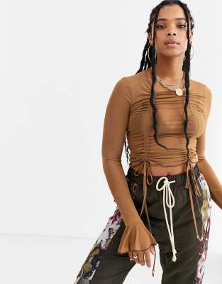 ruched mesh crop top